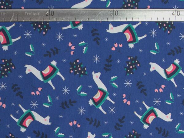 Sweatstoff - Lama - Weihnachten - blau 02